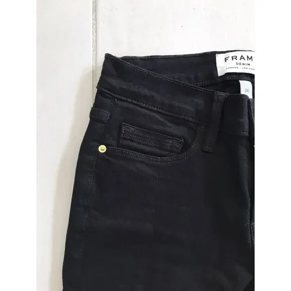 Frame Le Skinny de Jeanne Stretch Slit Front Denim Jeans Film Noir - Picture 3 of 11